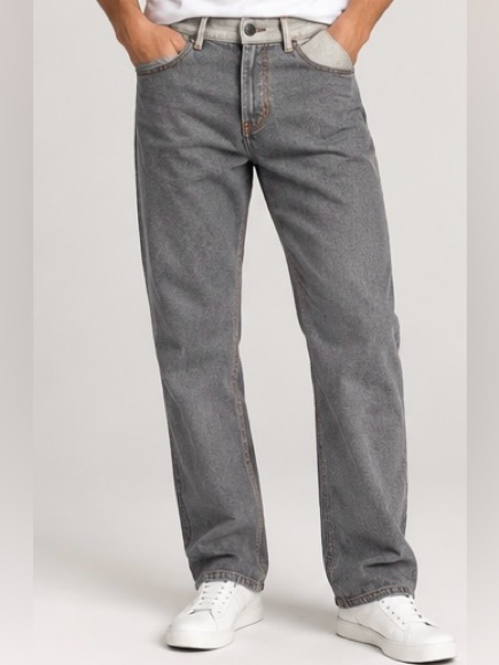 Diesel Two-Tone Gray Straight Jeans with Orange Stitching